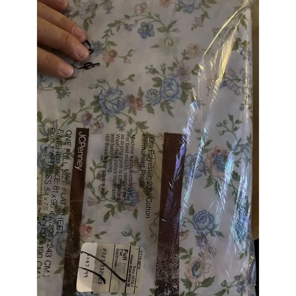 Vintage JCPenney Saybrook Full Flat Sheet 1980s Floral Print Made in USA New